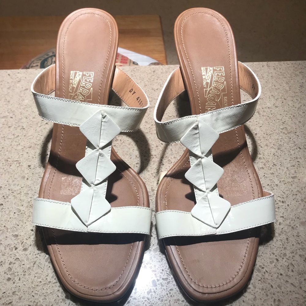 Salvatore Ferragamo Cream Patent Leather Sandals